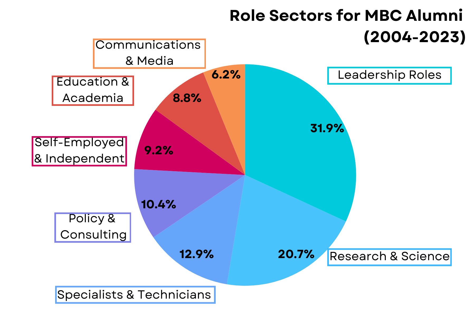 Pie chart of alumni employment by sector